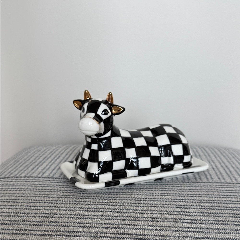 MacKenzie-Childs Courtly Check Cow Creamery Covered Butter Dish